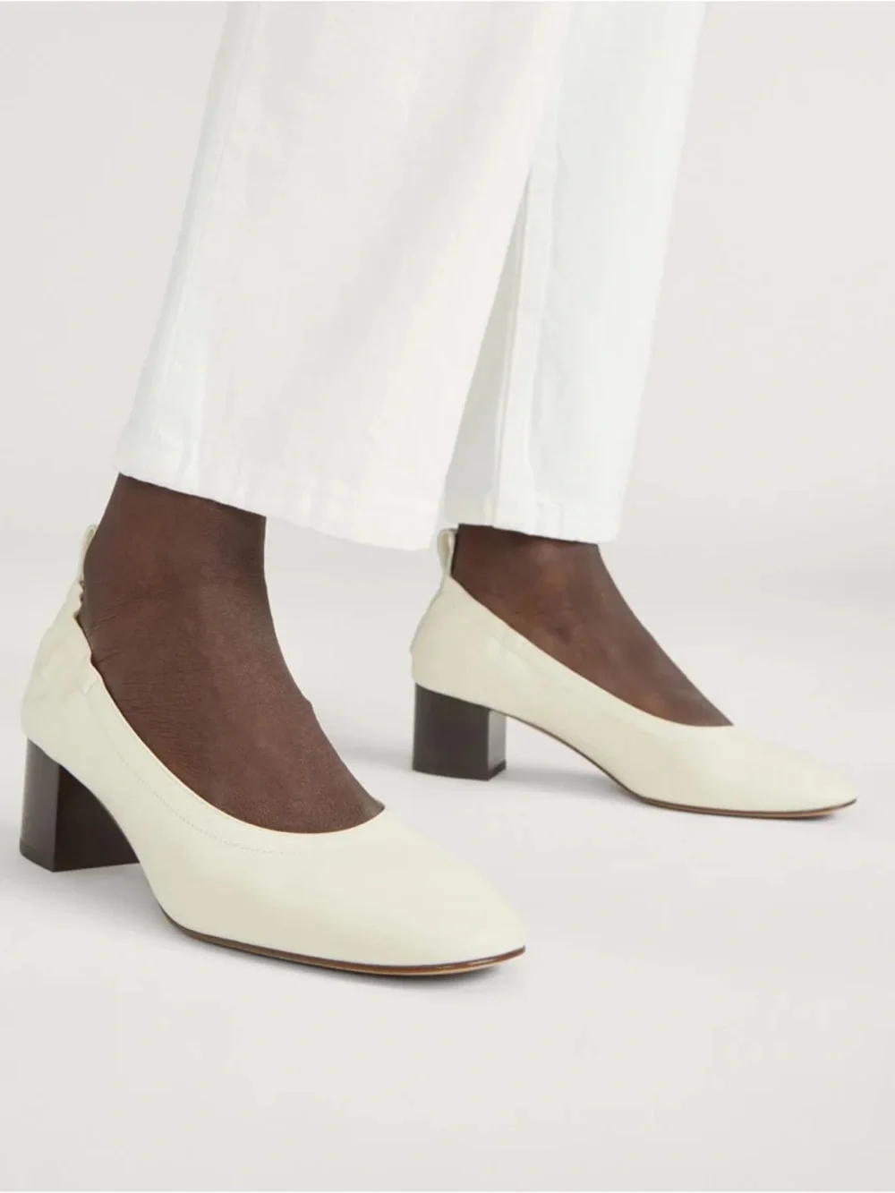Everlane The Day Heel Bone Leather Block Heel Slip On Size 7 Sustainable NWOB
